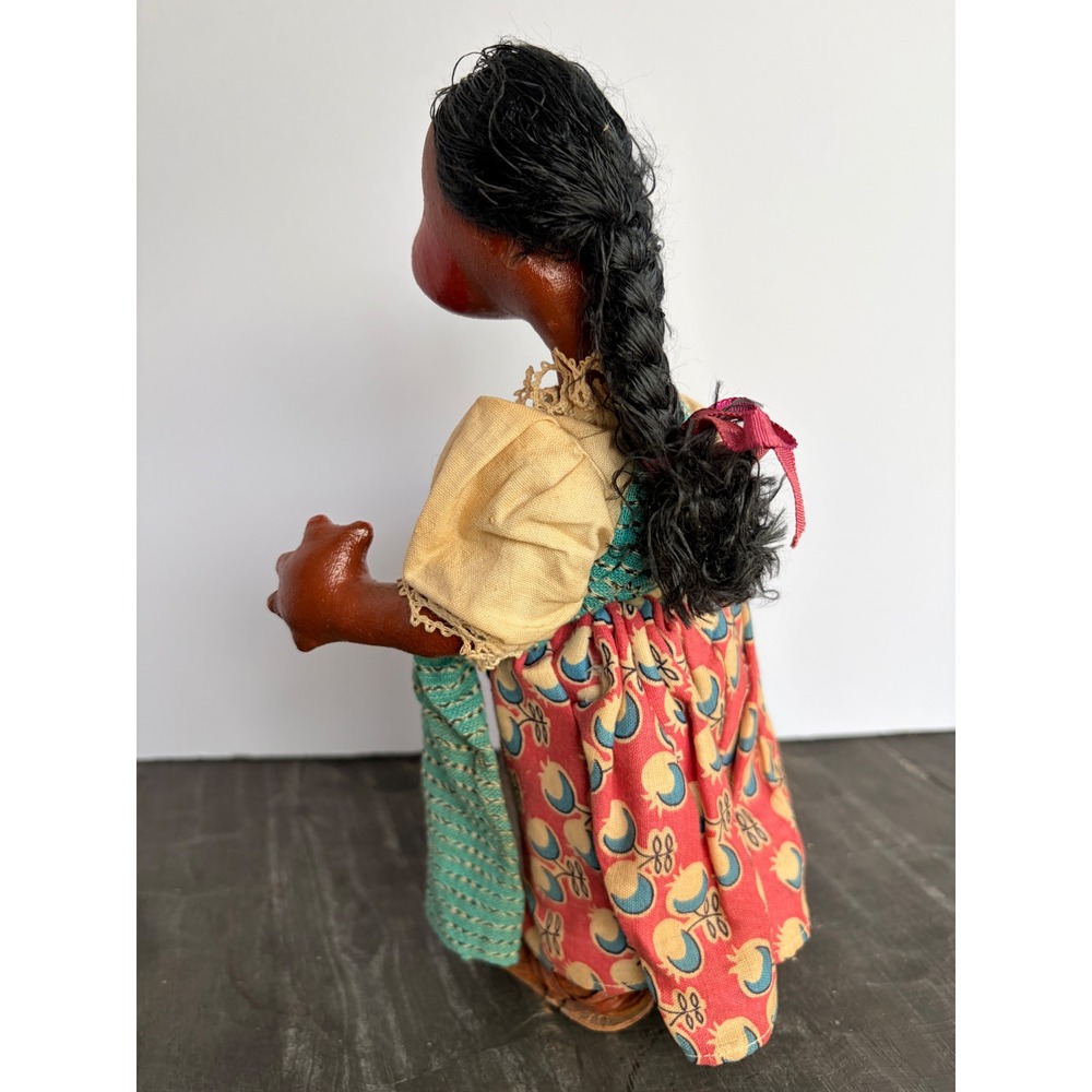 Vintage Mexican Folk Art Doll Handmade Paper Mache Hand Painted Huaraches - Picture 2 of 11
